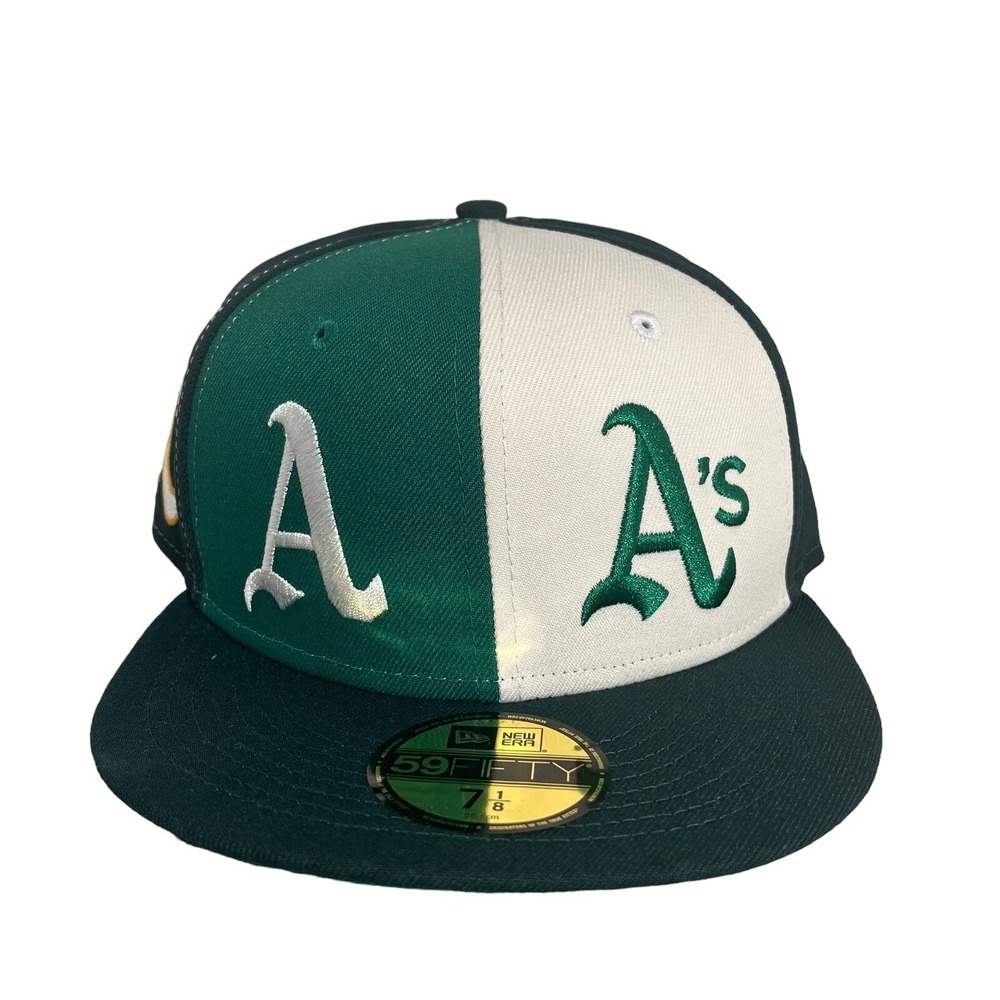 New Era Oakland Athletics 59FIFTY MLB Pinwheel Green White Fitted Hat Size 7 1/8